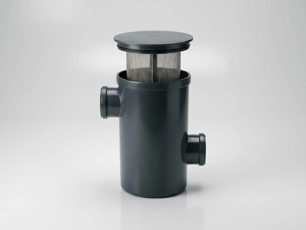 Regenwasser-Fallrohrfilter aus Kunststoff mit Edelstahl-Siebeinsatz